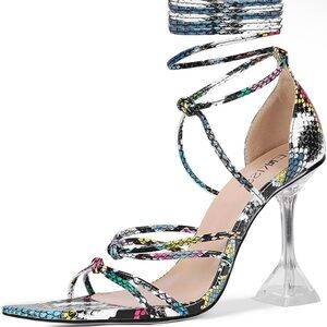 Wetkiss snakeskin colorful lace up heels
